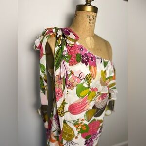 Trina Turk silk floral spring blouse with bow XS